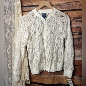 Disney Beauty and the Beast White Lace Bomber Jacket (004)